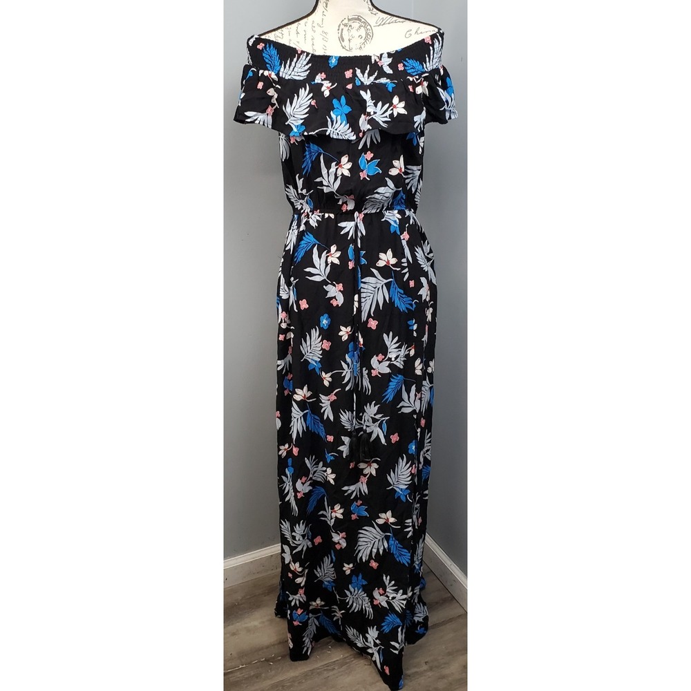 Band of Gypsies Off-Shoulder Maxi Dress Womens Large Multi Floral Ruffle Flounce